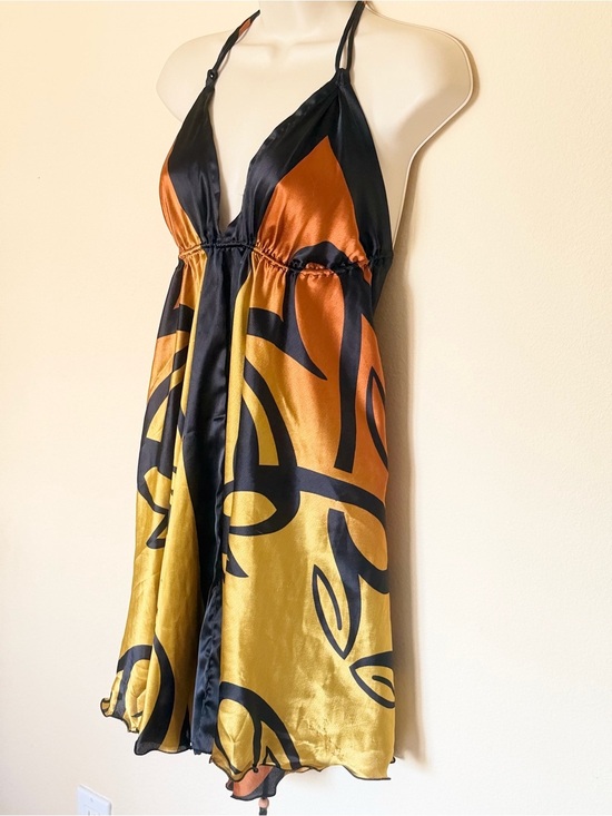 Elan Dresses & Skirts - Y2K Black & Burnt Orange Satin Halter Dress